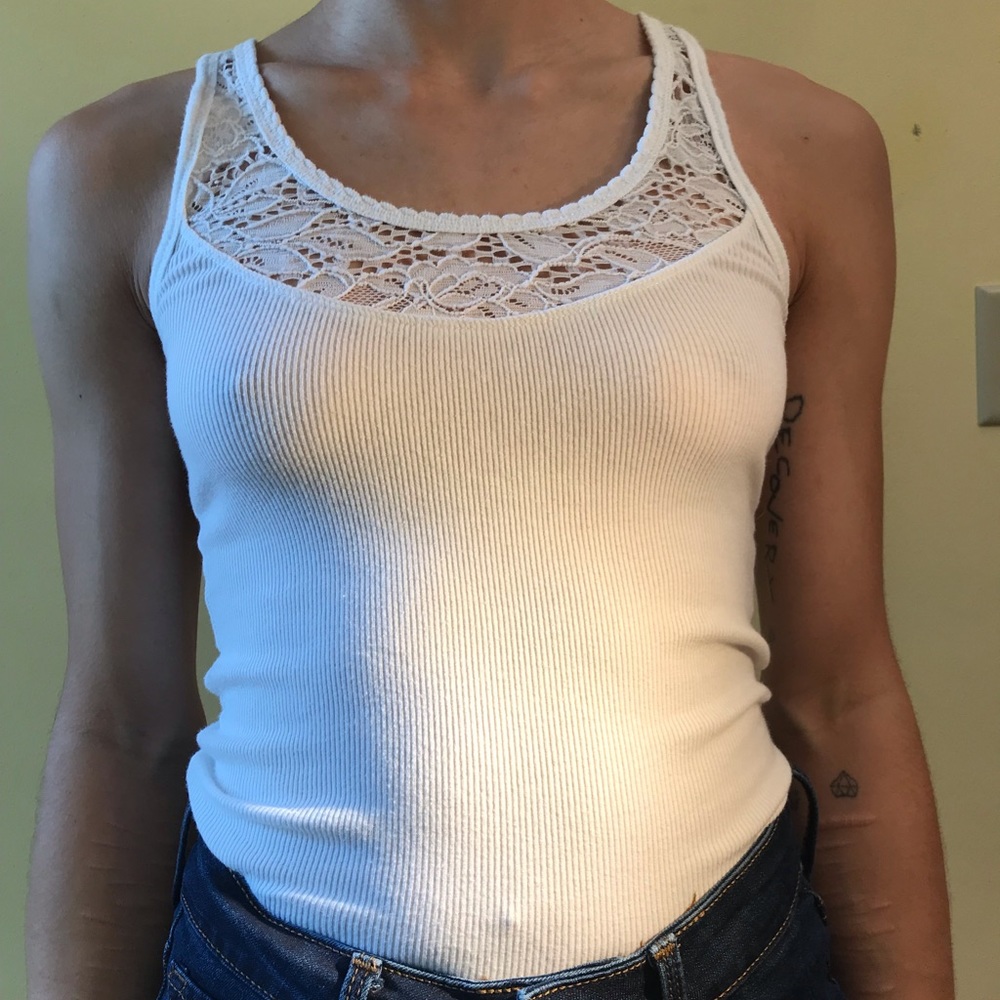 White tank top with lace detail from Hollister